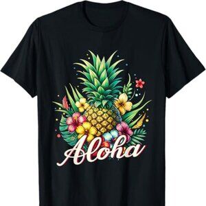 Tropical Pineapple Party Aloha Hibiscus Flower T-Shirt